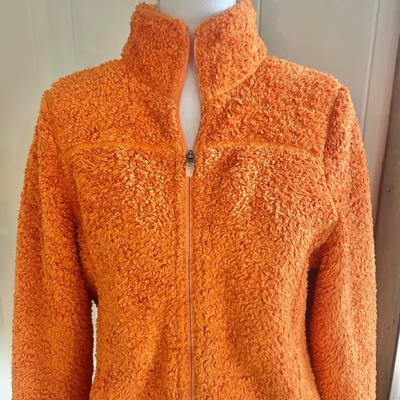 L.L. Bean Orange Polartec Curly Fleece Sherpa Zip Up Jacket - Picture 2 of 8
